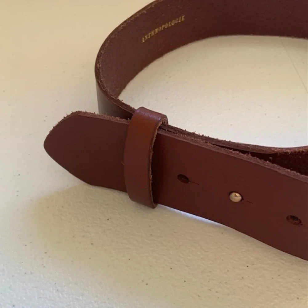 Anthropologie Brown Leather Belt XS Cinch Waist Quiet Luxury Western Boho Gold - Picture 6 of 9